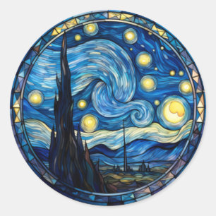 Sticker Rond Impression d'art inspirée de la nuit étoilée tourb