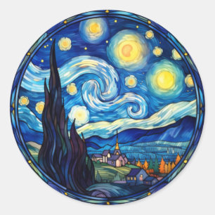 Sticker Rond Impression d'art inspirée de la nuit étoilée tourb