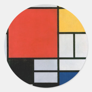 Sticker Rond Impression de composition de Piet Mondrian rouge j