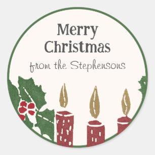 Sticker Rond Impression de Noël vintage sur linoléum Bougies