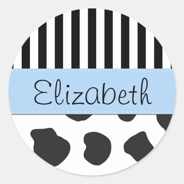 Sticker Rond Impression de vache, Grilles, Noir et Blanc, Votre (Devant)