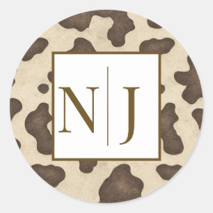 Sticker Rond Impression de vache marron rustique fête western r