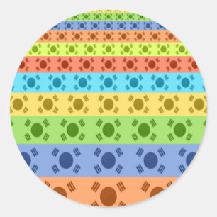 Sticker Rond Impression d'un drapeau coréen multicolore