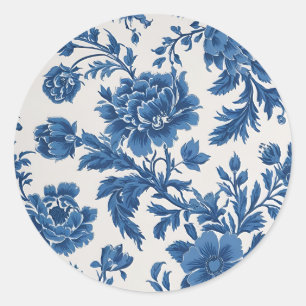 Sticker Rond Impression florale d'inspiration victorienne bleue