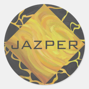 Sticker Rond Impression Giraffe noir et jaune