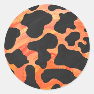 Sticker Rond Impression noire et orange de vache