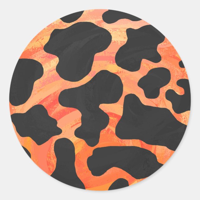 Sticker Rond Impression noire et orange de vache (Devant)