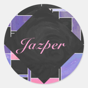 Sticker Rond Impression noire violet mondriaque