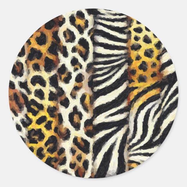 Sticker Rond Impression peinte mixte d'animaux sauvages (Devant)