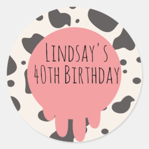 Sticker Rond Impression vache drôle Fête adulte 40e Anniversair