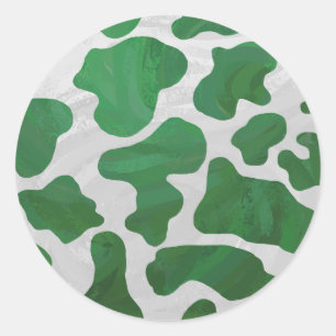 Sticker Rond Impression verte et blanche de vache