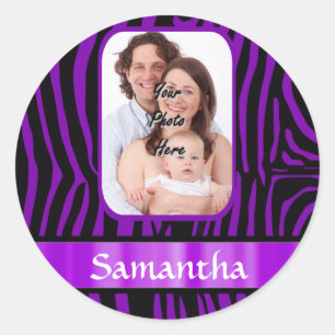 Sticker Rond Impression zèbre violet