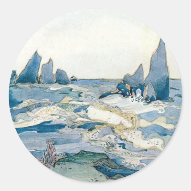 Sticker Rond IMPRIMANTE OCÉANIQUE BLEU vintage (Devant)
