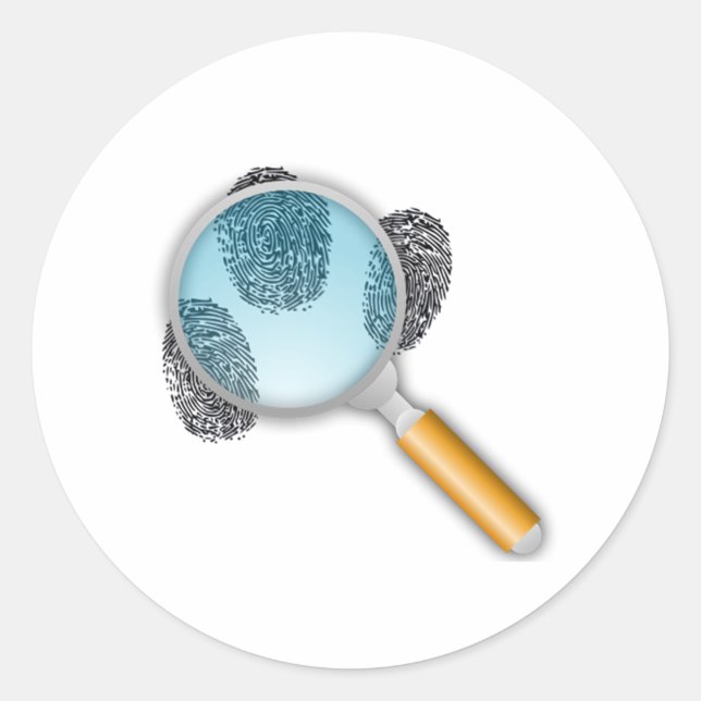 Sticker Rond Imprimantes de doigt sous un verre grossissant (Devant)