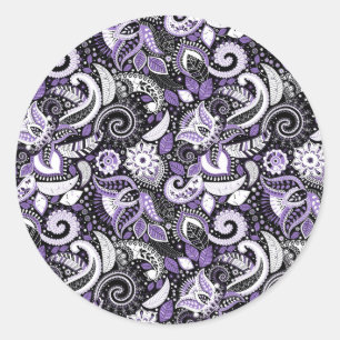 Sticker Rond Imprimé élégant de fête d'anniversaire paisley bla