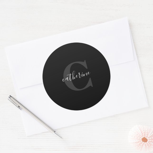 Sticker Rond Imprimé moderne Monogramme noir et blanc (Enveloppe)
