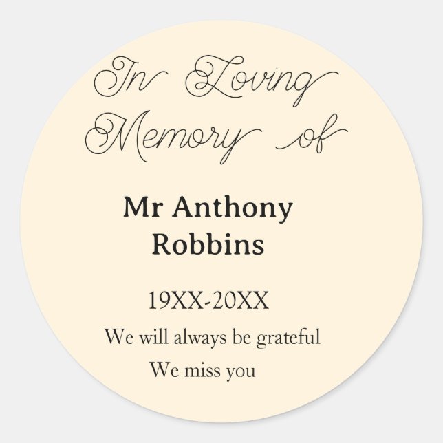 Sticker Rond In Loving memory of name funeral memory keepsake (Devant)