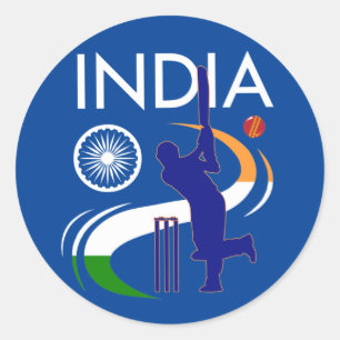 Sticker Rond Inde Cricket avec Drapeau Indien Pinceau Cadeau