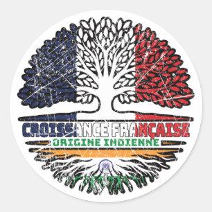 Sticker Rond Inde Français France Arbre Drapeau