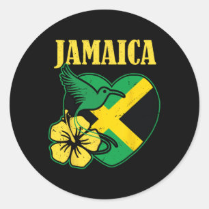 Sticker Rond Indépendance Chemise Drapeau Jamaïcain Fleur Et Oi