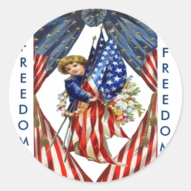 Sticker Rond Indépendance vintage et liberté (Devant)