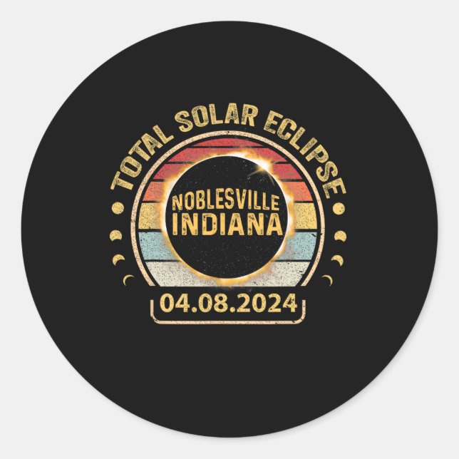 Sticker Rond Indiana Total Solar Eclipse Party 2024 Totalité (Devant)