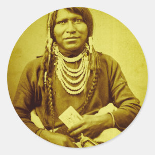 Sticker Rond Indien d'Ute avec le cru Stereoview de pistolet