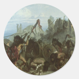 Sticker Rond Indiens d'autrefois, Danse du bison par Karl Bodme