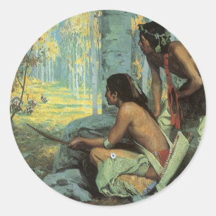Sticker Rond Indiens vintages, Taos Turquie Chasseurs par souri