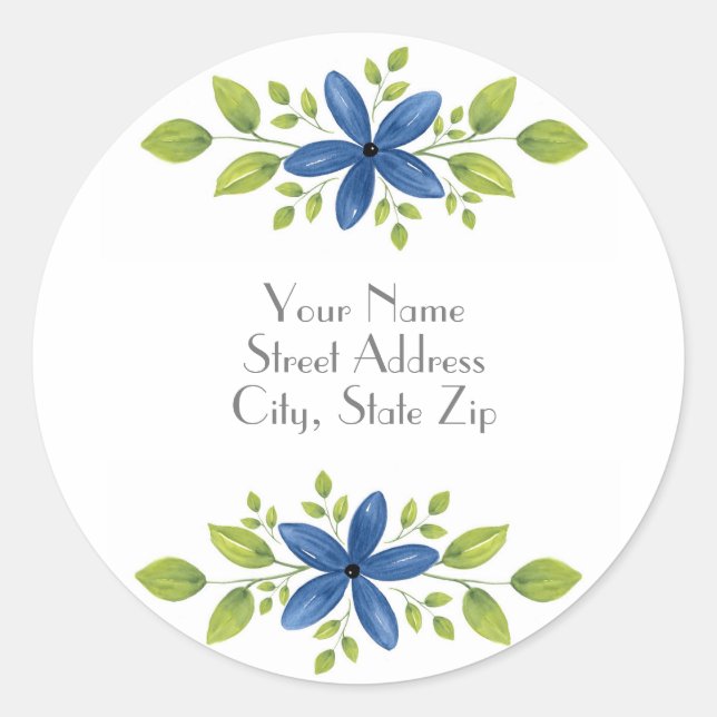 Sticker Rond Indigo Aquarelle Florale Swag 2 (Devant)