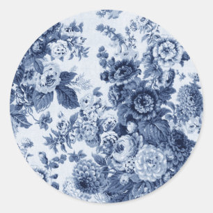 Sticker Rond Indigo Blue Vintage Floral Toile No.3