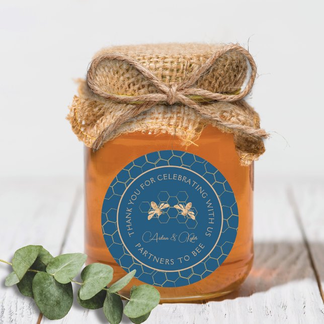 Sticker Rond Indigo & Honeycomb Golden Bee Wedding shower (Créateur téléchargé)