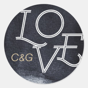 Sticker Rond Indigo love mariage simple moderne monogramme