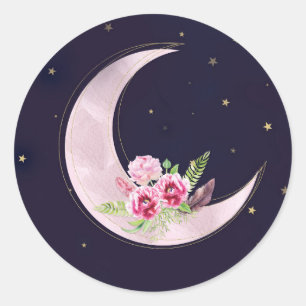 Sticker Rond Indigo Star Fall Fleurs Roses Baby Shower