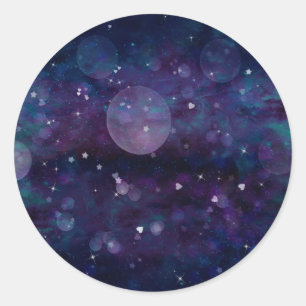 Sticker Rond Indigo Violet Jolis Lumières à Étincelles Cœurs &