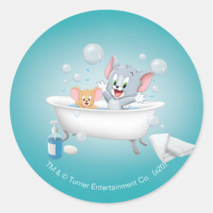 Sticker Rond Infant Tom and Jerry Taking a Bath