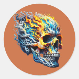 Sticker Rond Inferno Waves Skull