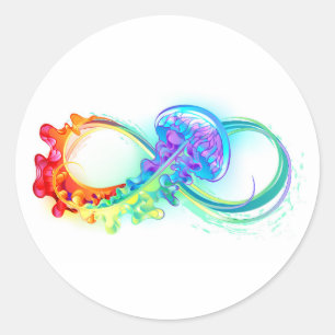 Sticker Rond Infini avec méduses arc-en-ciel
