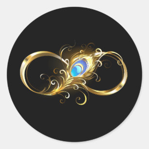 Sticker Rond Infinité avec plume de paon doré