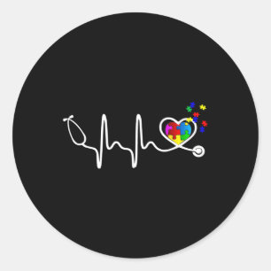 Sticker Rond Infirmière amusante Autisme Puzzle Stethoscope Coe