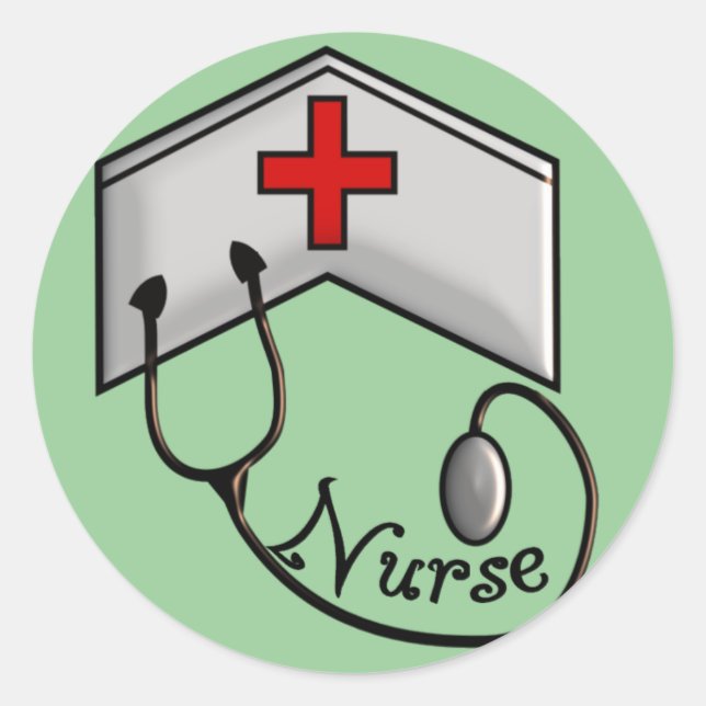 Sticker Rond Infirmière avec CASQUETTE EMBOSSÉ & STETHOSCOPE (Devant)