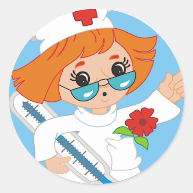 Sticker Rond Infirmière caricaturale (Devant)