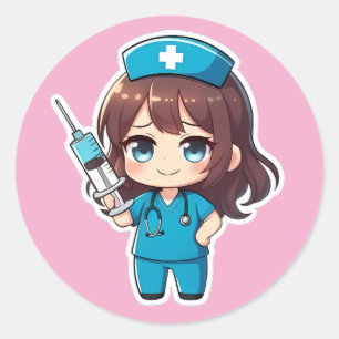 Sticker Rond Infirmière Chibi Originale 2.0 - Soins de précisio