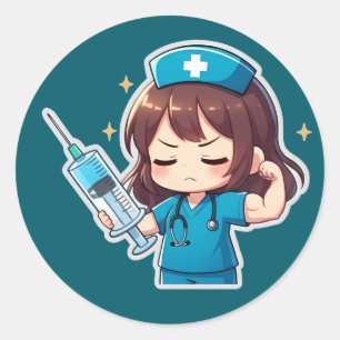 Sticker Rond Infirmière Chibi Originale - Pouvoir Médical