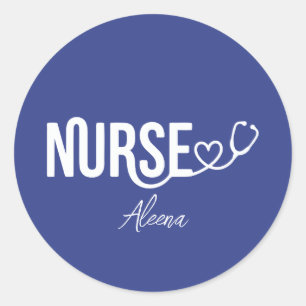 Sticker Rond Infirmière Cœur Stéthoscope Minimaliste Vie De Soi