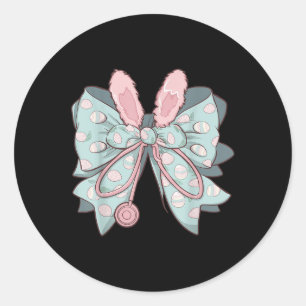 Sticker Rond Infirmière Coquette Bow Easter Bunny Eggs Ear Nurs