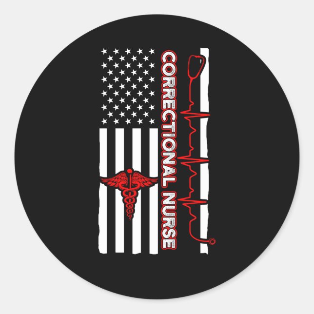 Sticker Rond Infirmière correctionnelle Usa Drapeau Infirmière (Devant)