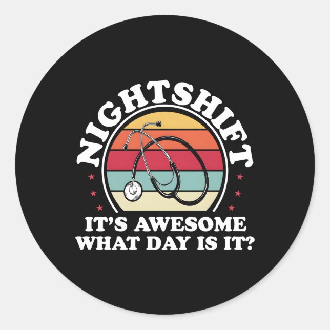 Sticker Rond Infirmière De Nuit Infirmière Infirmière Rn Lpn Cn (Devant)