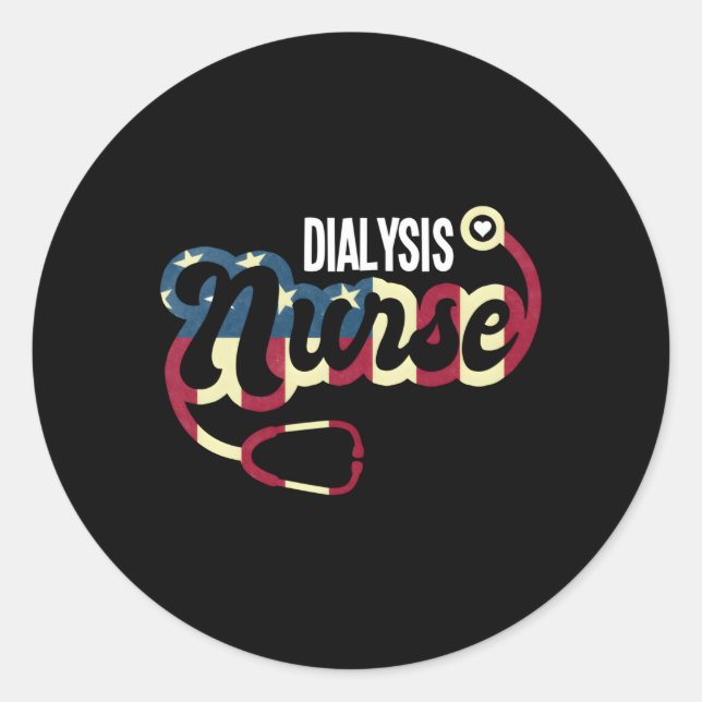 Sticker Rond Infirmière dialyse drapeau américain Stethoscope U (Devant)