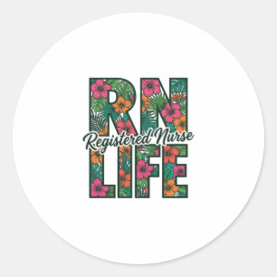 Sticker Rond Infirmière diplômée ID vie dessin vectoriel floral
